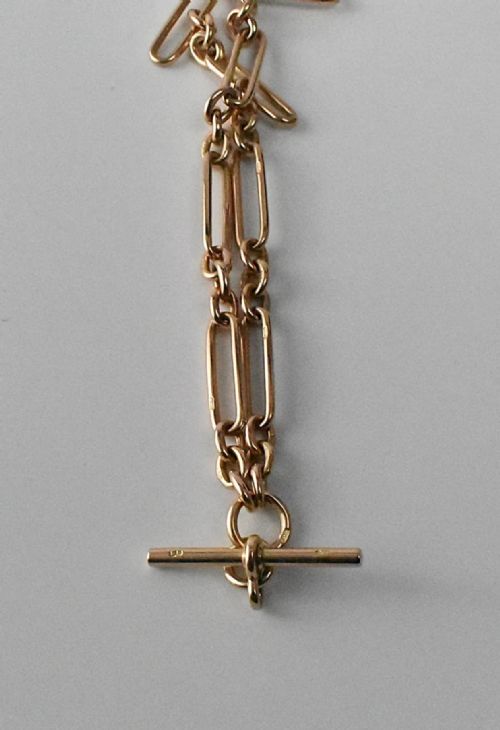 ANTIQUE VICTORIAN 9CT ROSE GOLD ALBERT TROMBONE CHAIN WTBAR FOB PENDANT - ADDITIONAL PHOTO 4