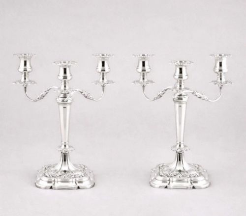 LARGE PAIR OF VINTAGE STERLING SILVER THREELIGHT CANDELABRAS - ADDITIONAL PHOTO 3