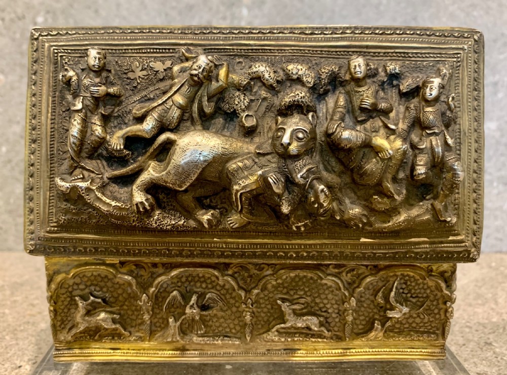 Superb Solid Silver Gilt Burmese High Relief Ceremonial Box C.1870 View II