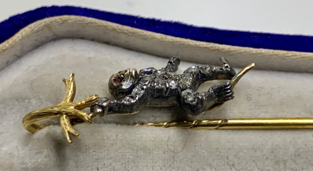  A DIAMOND NOVELTY MONKEY STICK PIN CIRCA 19th CENTURY View VI
