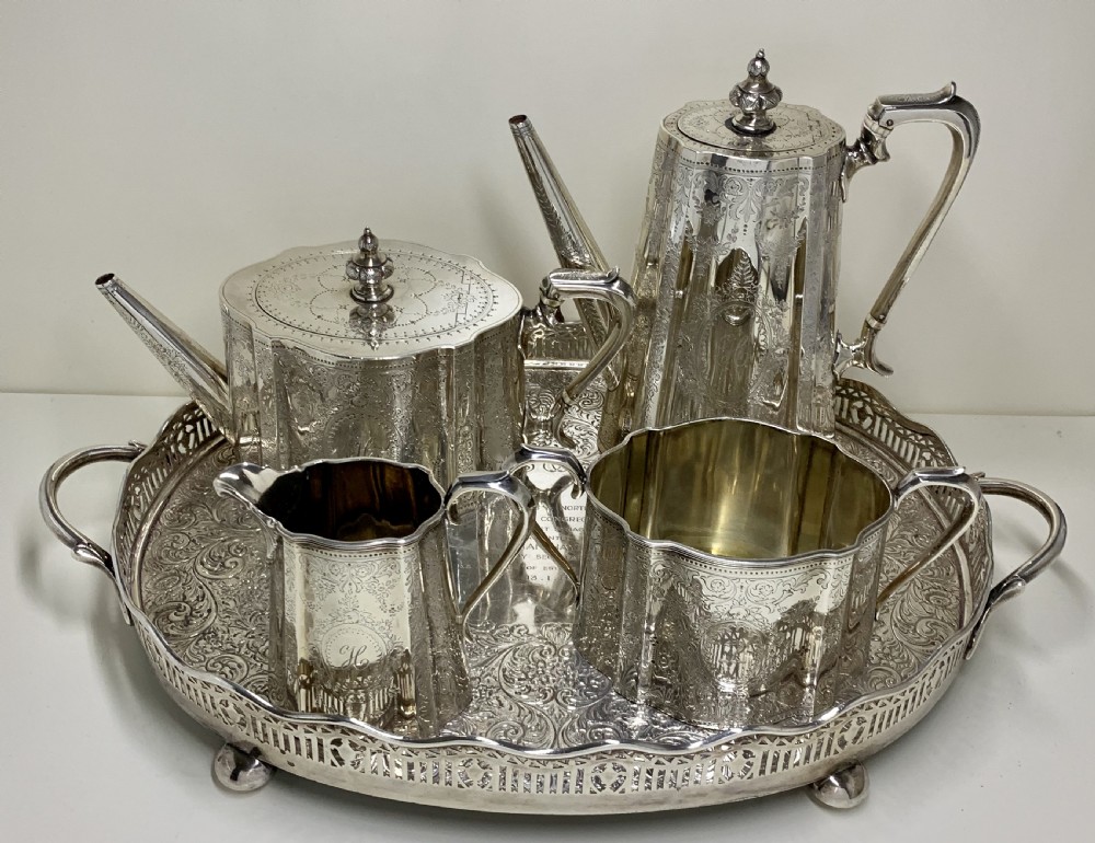 1873 A Highly Engraved Victorian Sterling Silver Tea Coffee Service View III