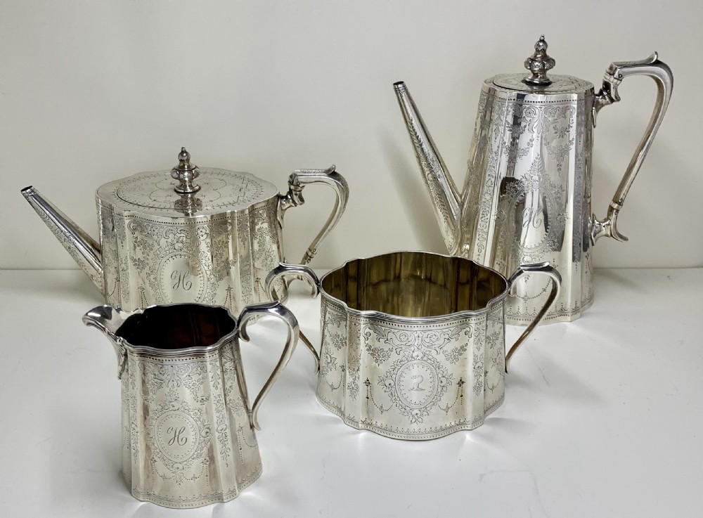 1873 A Highly Engraved Victorian Sterling Silver Tea Coffee Service View II