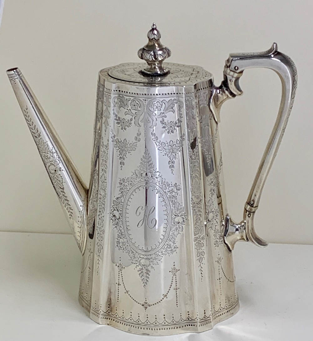 1873 A Highly Engraved Victorian Sterling Silver Tea Coffee Service View IV