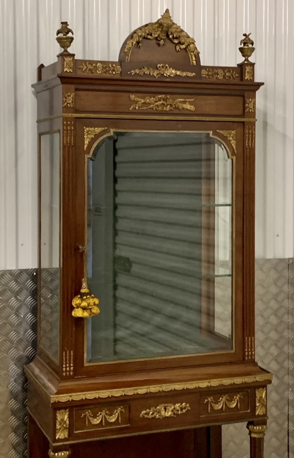 A FRENCH ORMOLU-MOUNTED MAHOGANY AND PARQUETRY VITRINE-ON-STAND View XXI