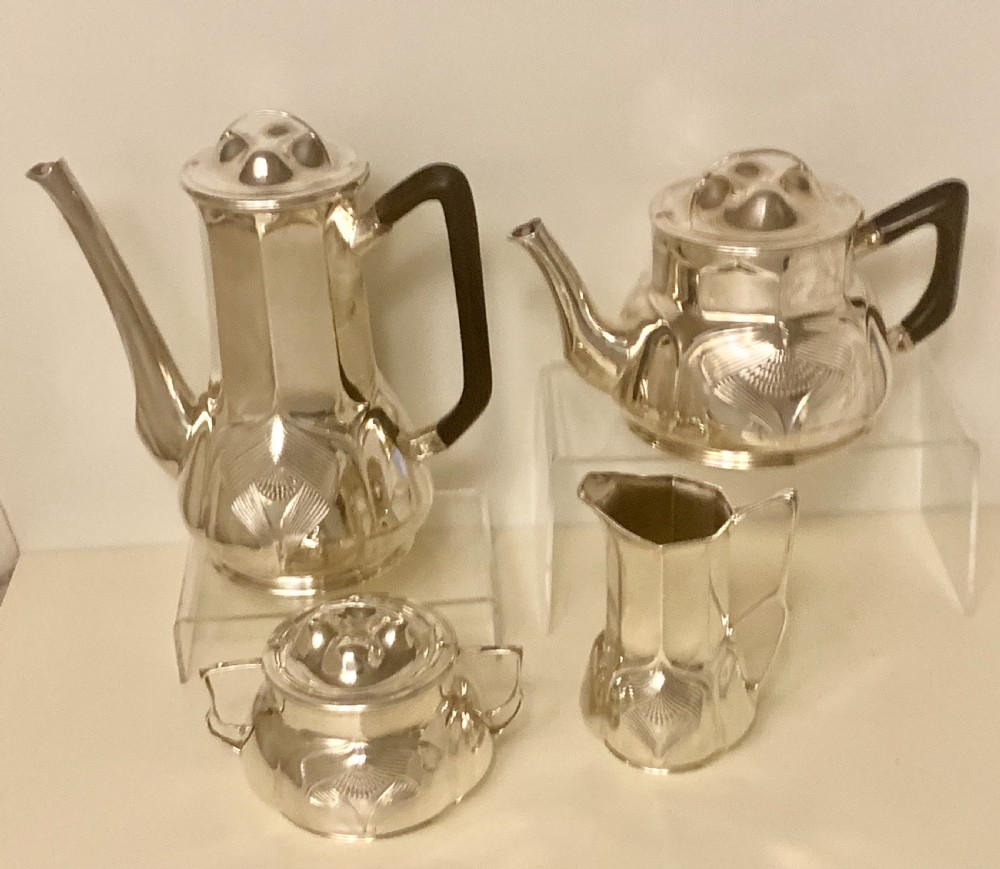 Rare Superb Orivit Sterling Silver Art Nouveau Coffee and Tea Service, Cologne, Germany,  View III