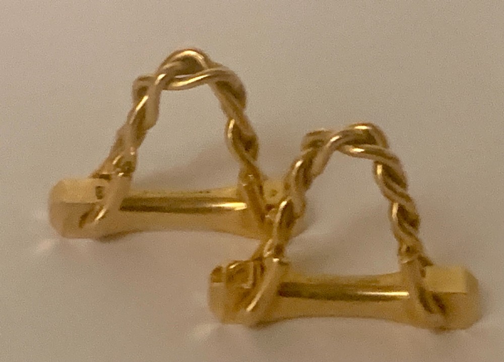 Superb Pair Hermes Paris Mid Century stirrup cufflinks 18ct gold, Circa 1965 View III