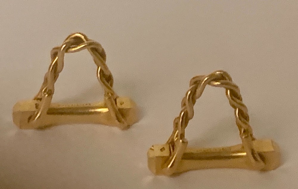 Superb Pair Hermes Paris Mid Century stirrup cufflinks 18ct gold, Circa 1965 View V
