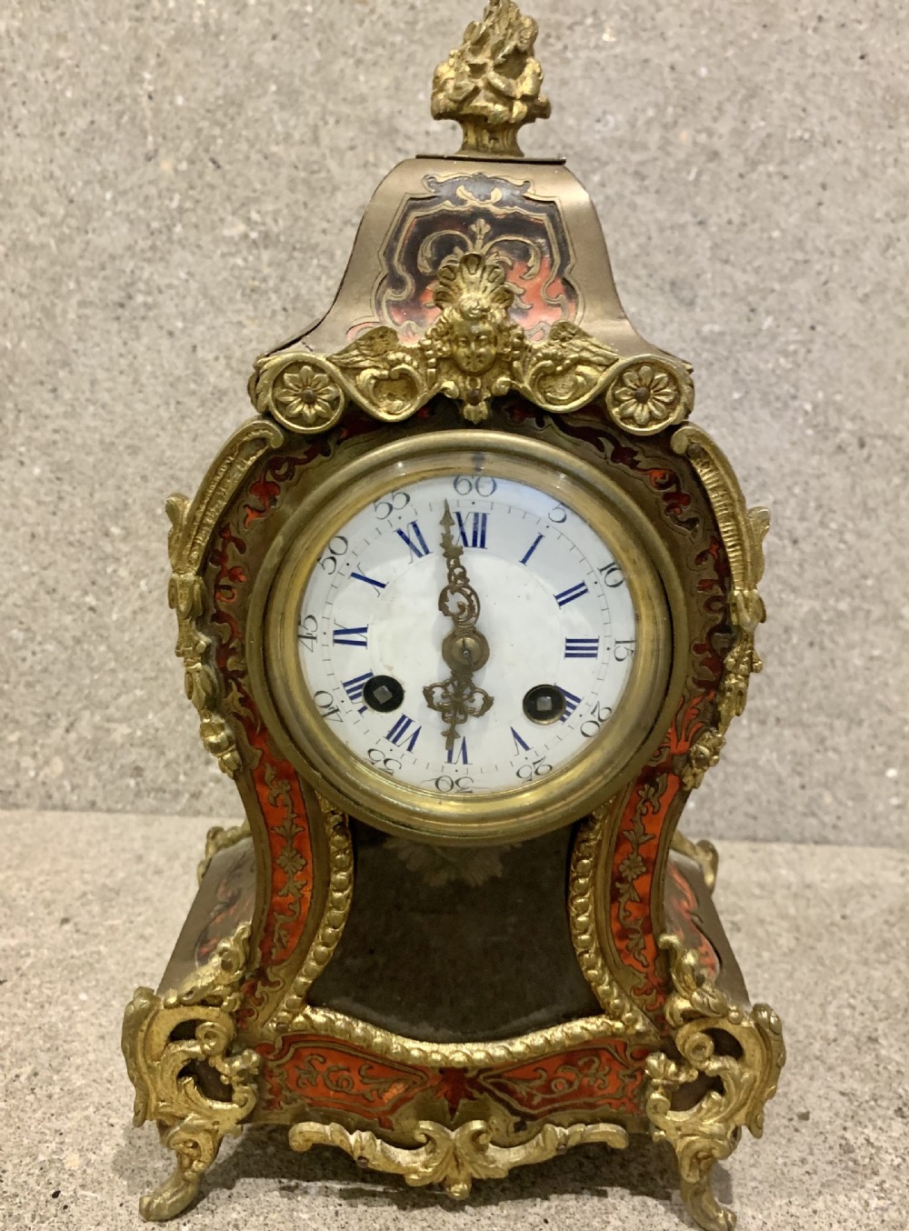 Antique 19thC French 8 Day Bell Striking Red Shell & Inlaid Boulle Mantle Clock View II