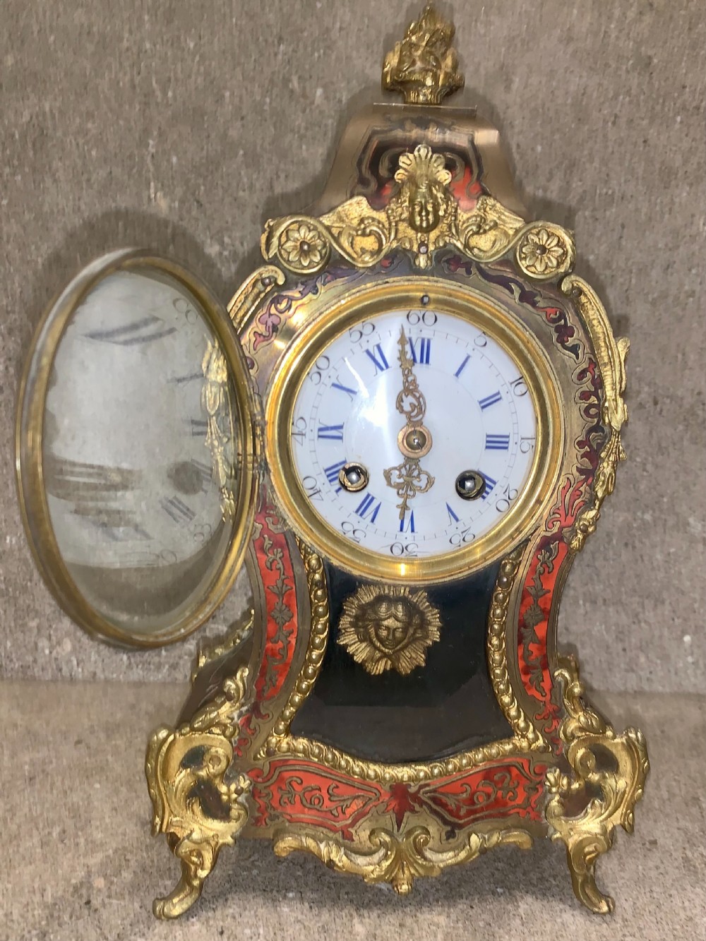 Antique 19thC French 8 Day Bell Striking Red Shell & Inlaid Boulle Mantle Clock View IV