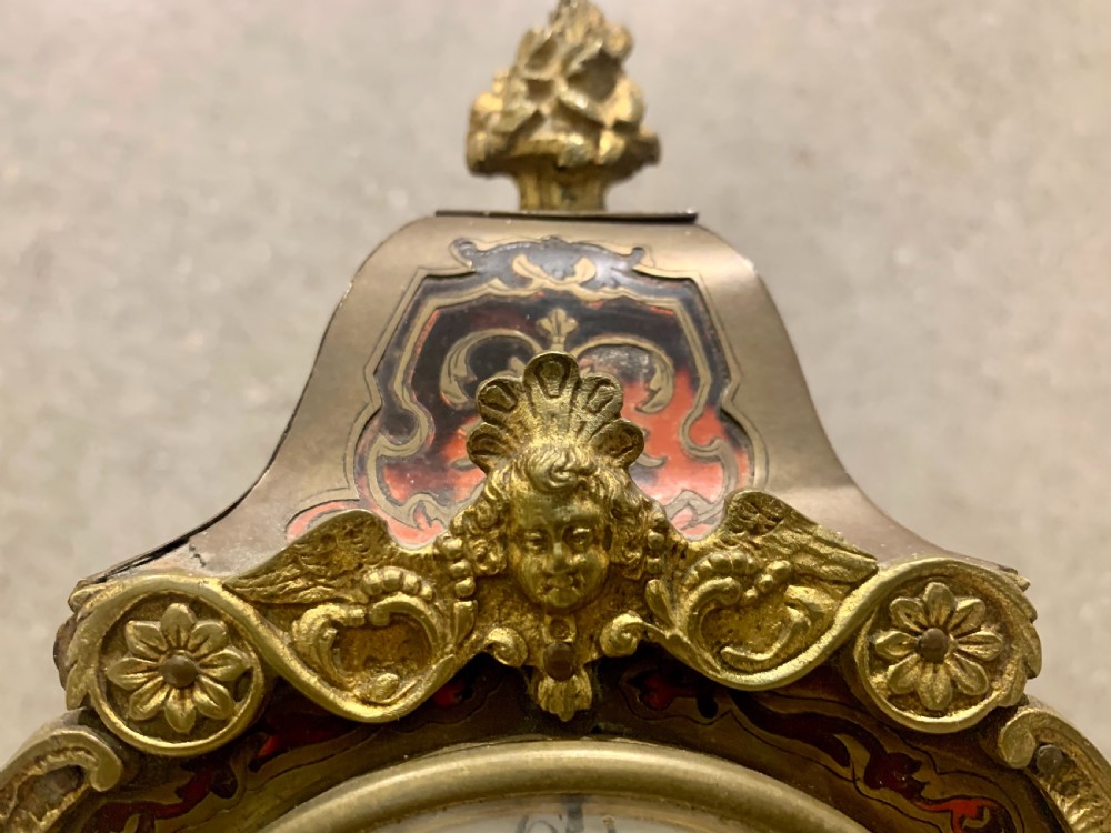 Antique 19thC French 8 Day Bell Striking Red Shell & Inlaid Boulle Mantle Clock View VII