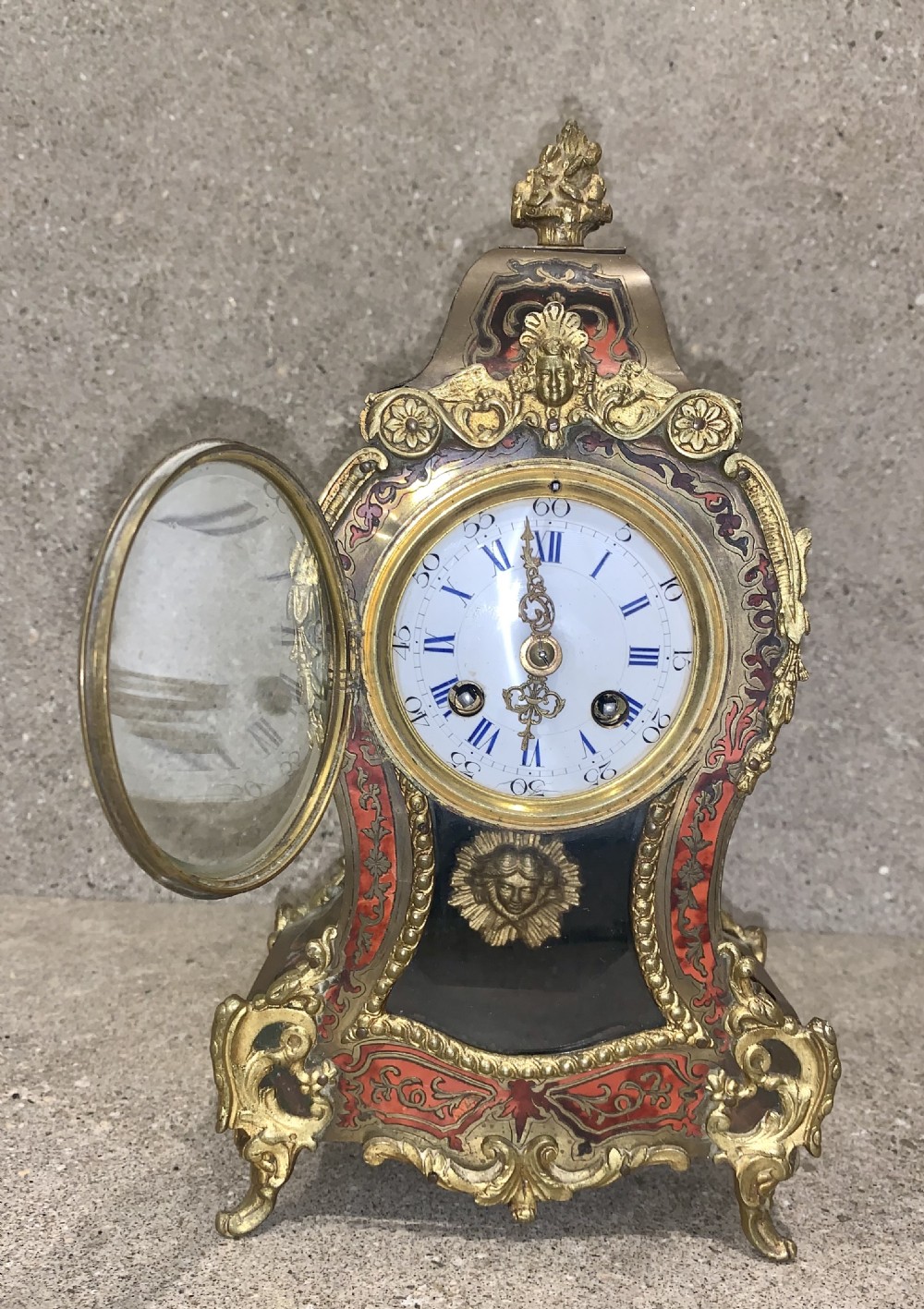 Antique 19thC French 8 Day Bell Striking Red Shell & Inlaid Boulle Mantle Clock View VIII