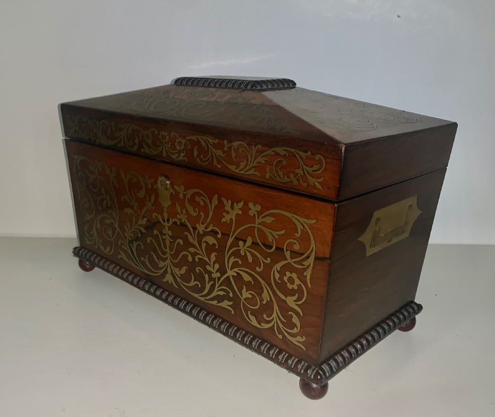  A Superb Sarcophagus Regency Rosewood Tea Caddy Antique Circa 1820's, View IV