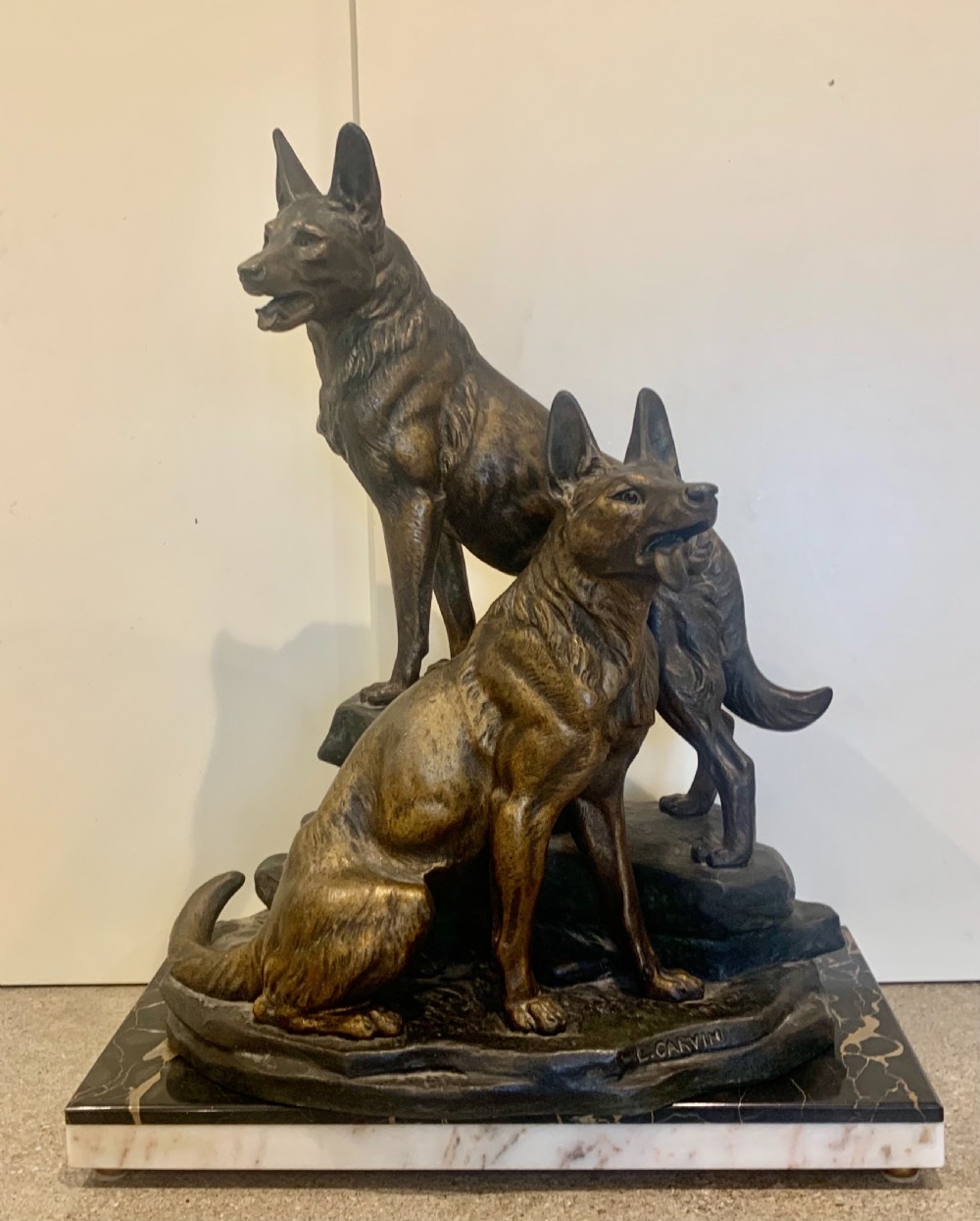 A Fine Large Animalier Art Deco Sculpture by Louis-Albert Carvin Alsatian Dogs