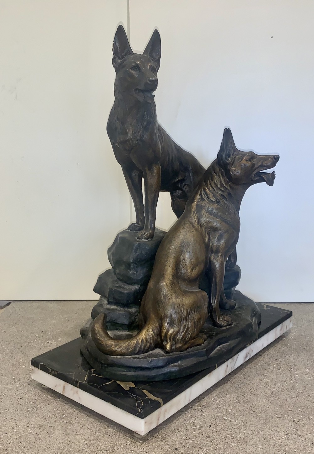 A Fine Large Animalier Art Deco Sculpture by Louis-Albert Carvin Alsatian Dogs View II