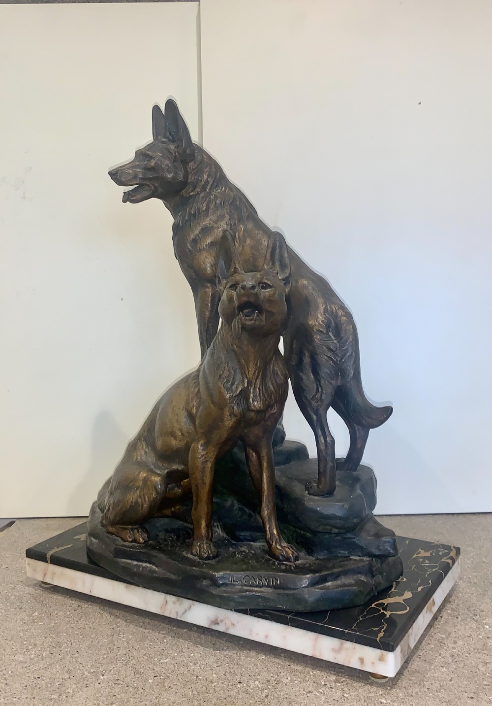 A Fine Large Animalier Art Deco Sculpture by Louis-Albert Carvin Alsatian Dogs View V