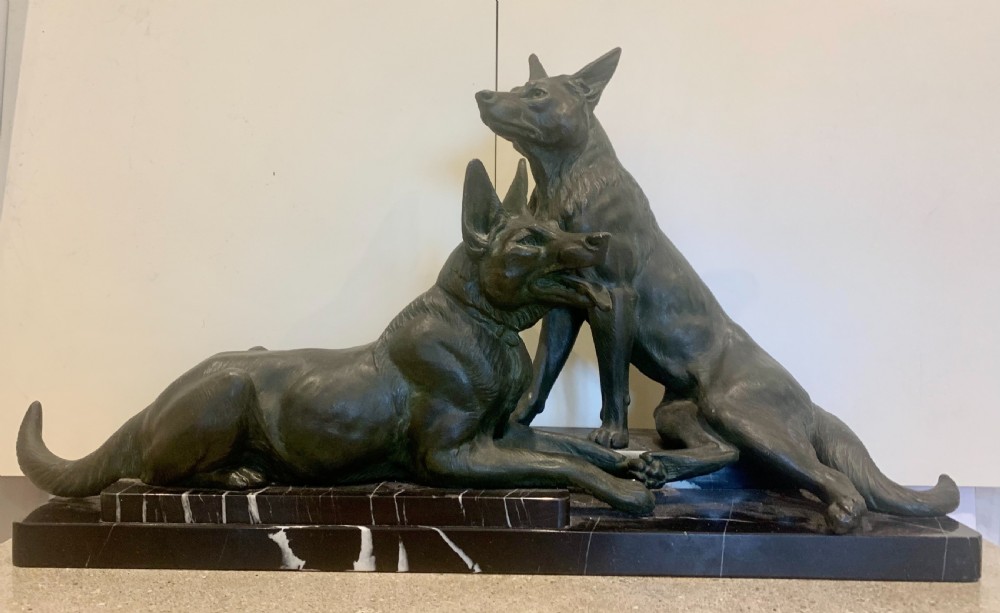 A Fine Large Animalier Art Deco Sculpture by Louis-Albert Carvin Alsatian Dogs
