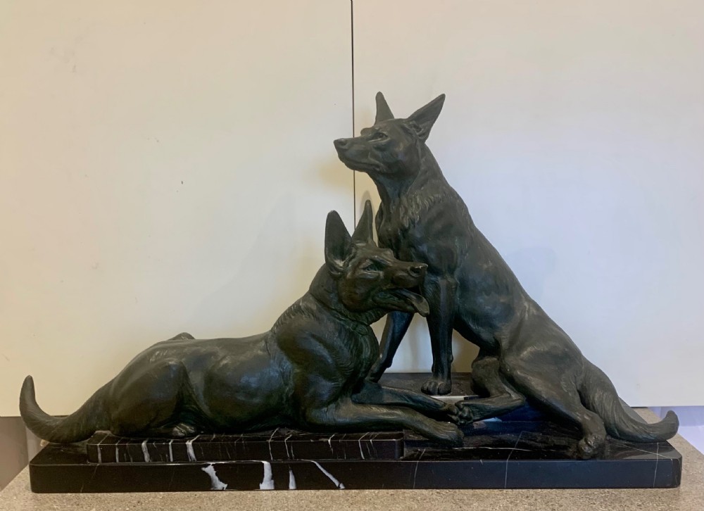 A Fine Large Animalier Art Deco Sculpture by Louis-Albert Carvin Alsatian Dogs View II