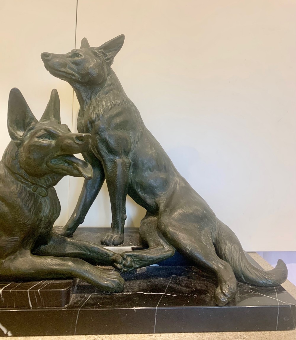 A Fine Large Animalier Art Deco Sculpture by Louis-Albert Carvin Alsatian Dogs View IV
