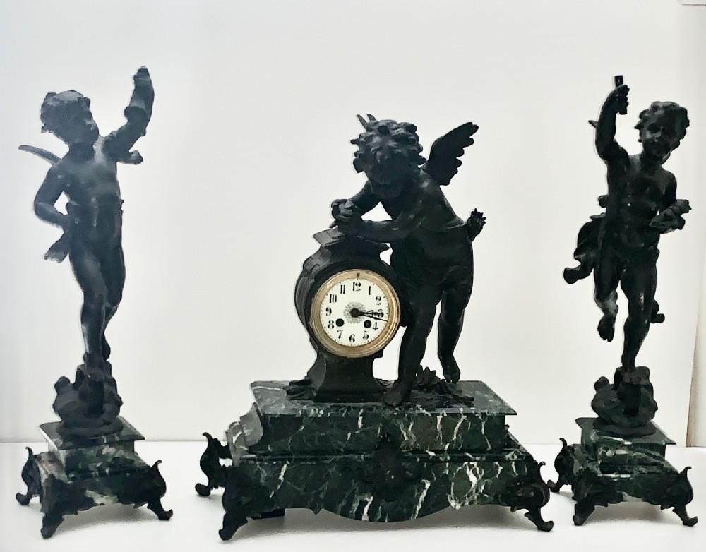 A Monumental Cherub Clock Set in Bronzed Metal Circa 19th Century View III