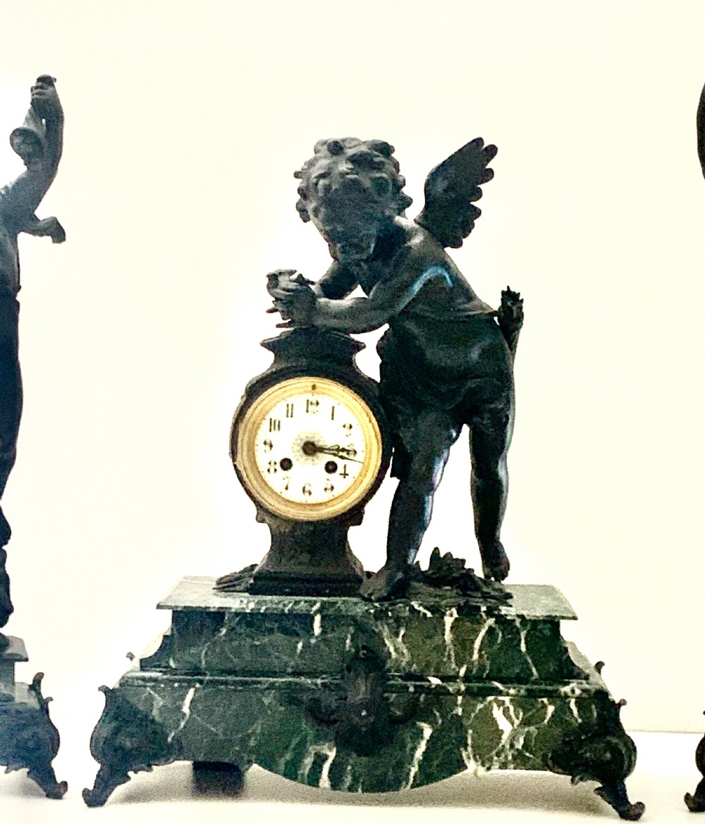 A Monumental Cherub Clock Set in Bronzed Metal Circa 19th Century View IV
