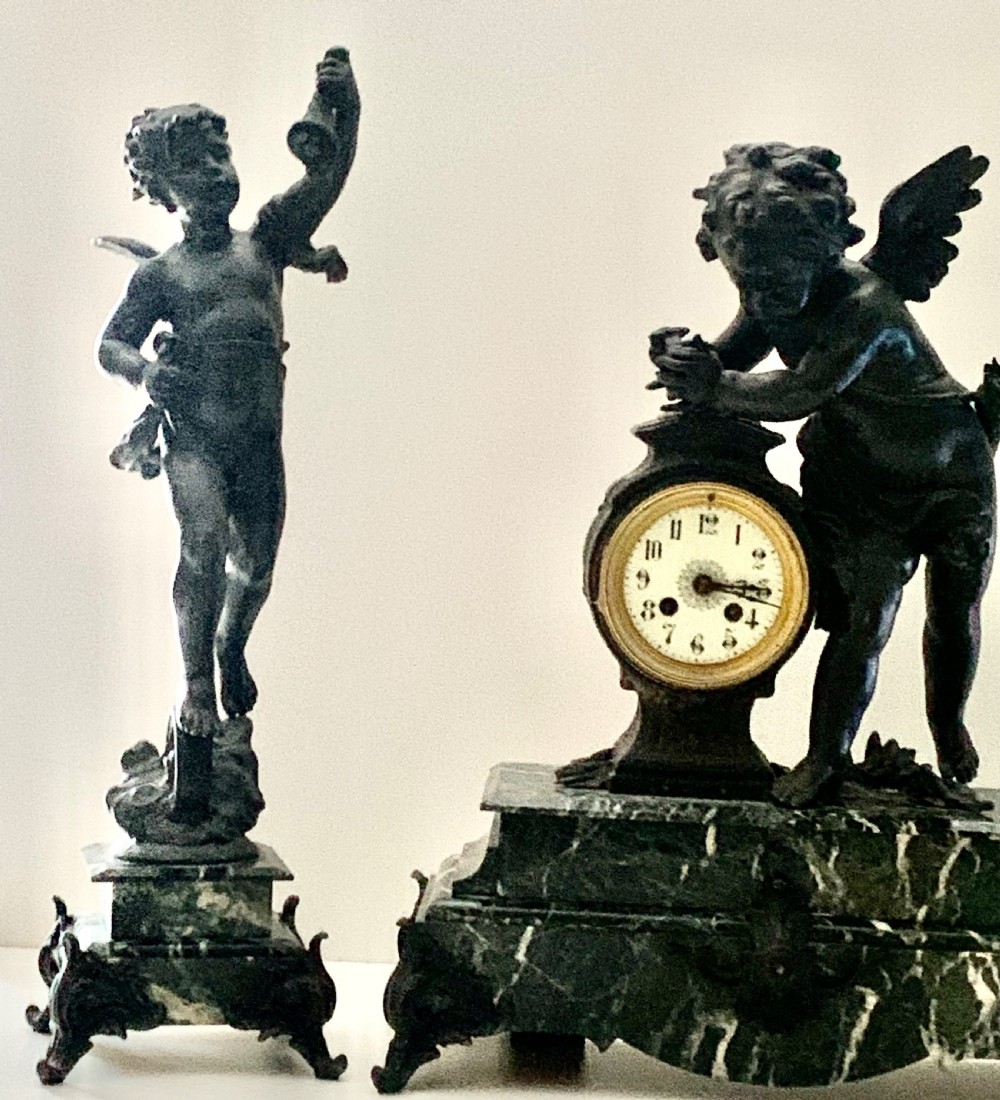 A Monumental Cherub Clock Set in Bronzed Metal Circa 19th Century View V