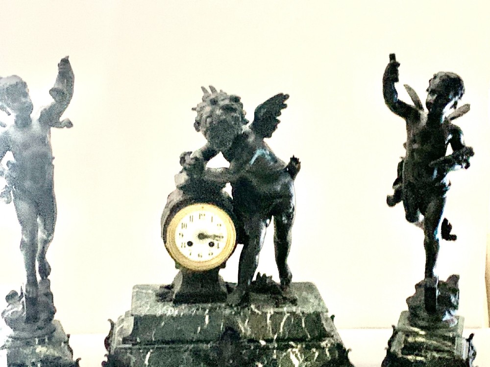 A Monumental Cherub Clock Set in Bronzed Metal Circa 19th Century View VIII