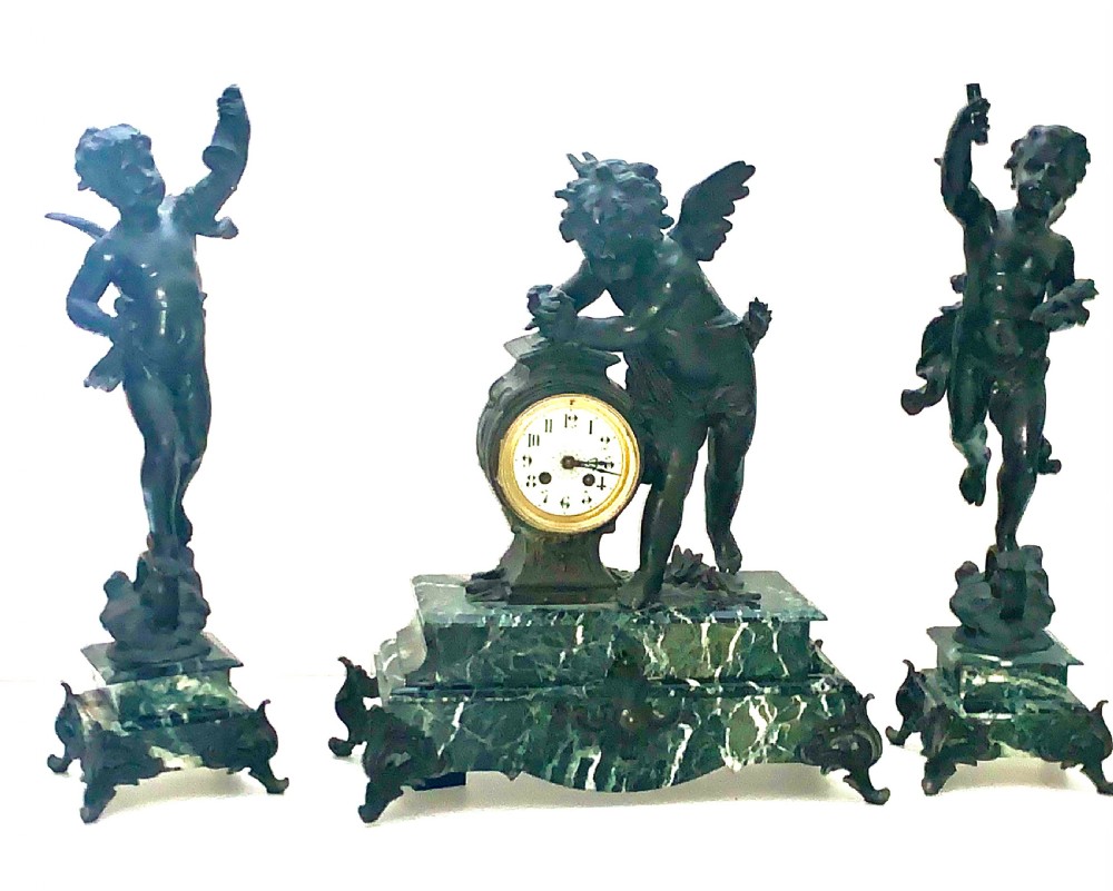 A Monumental Cherub Clock Set in Bronzed Metal Circa 19th Century