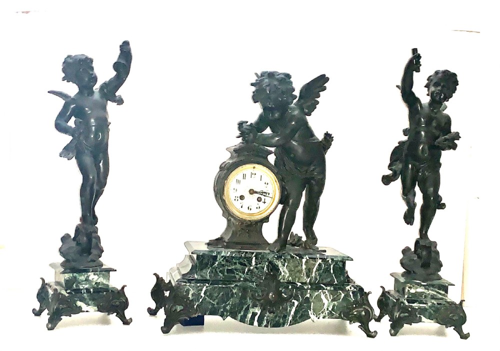 A Monumental Cherub Clock Set in Bronzed Metal Circa 19th Century View X