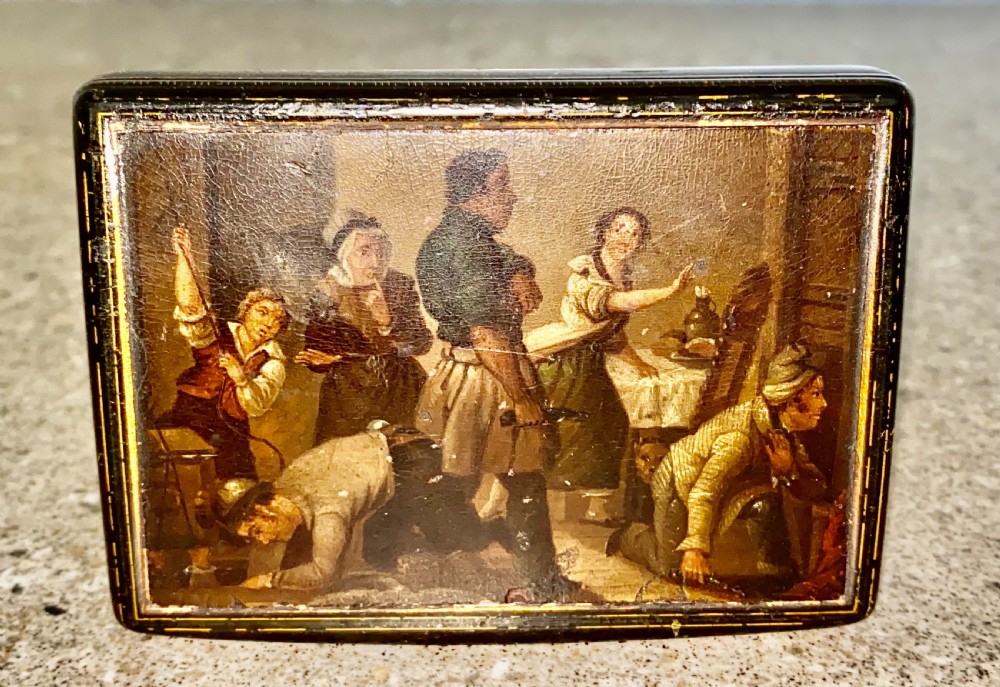 Early 19th Century Large Hand Painted Stobwasser Type Papier Mache Table Snuff Box C1820 View II