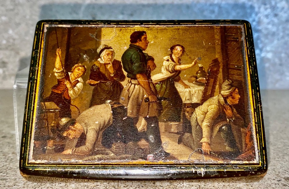Early 19th Century Large Hand Painted Stobwasser Type Papier Mache Table Snuff Box C1820 View IV