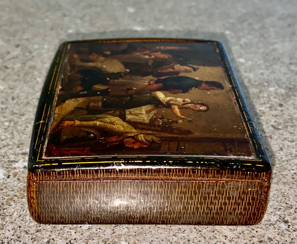 Early 19th Century Large Hand Painted Stobwasser Type Papier Mache Table Snuff Box C1820 View V