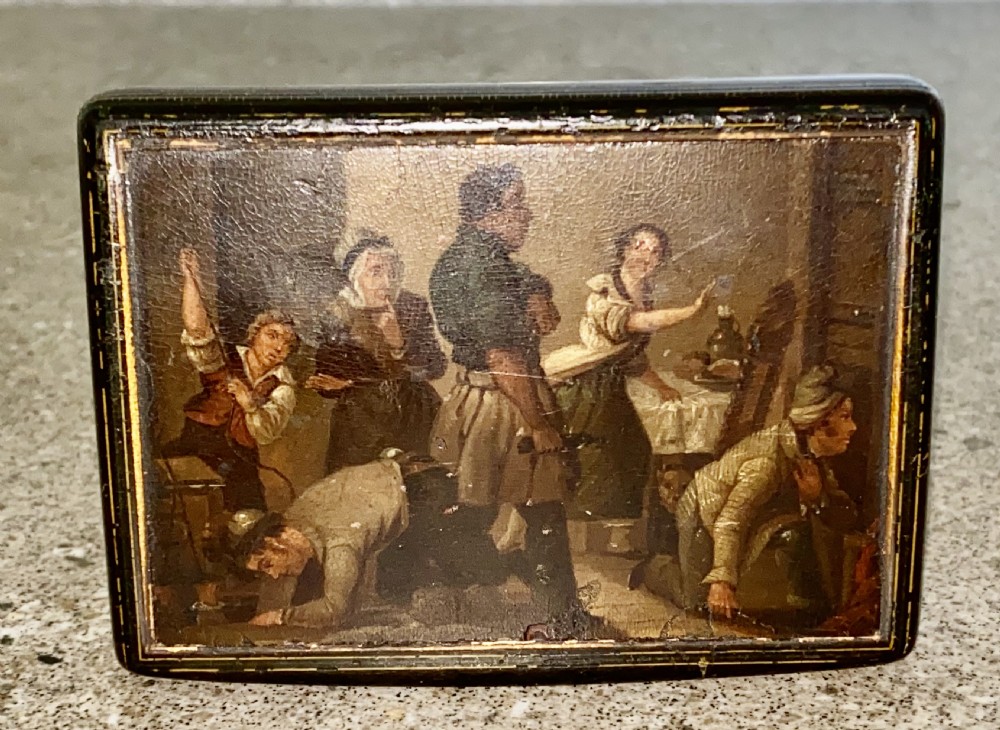 Early 19th Century Large Hand Painted Stobwasser Type Papier Mache Table Snuff Box C1820 View VIII