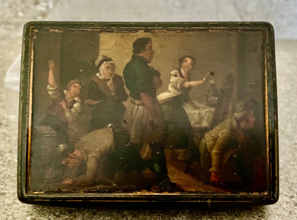Early 19th Century Large Hand Painted Stobwasser Type Papier Mache Table Snuff Box C1820 View IX