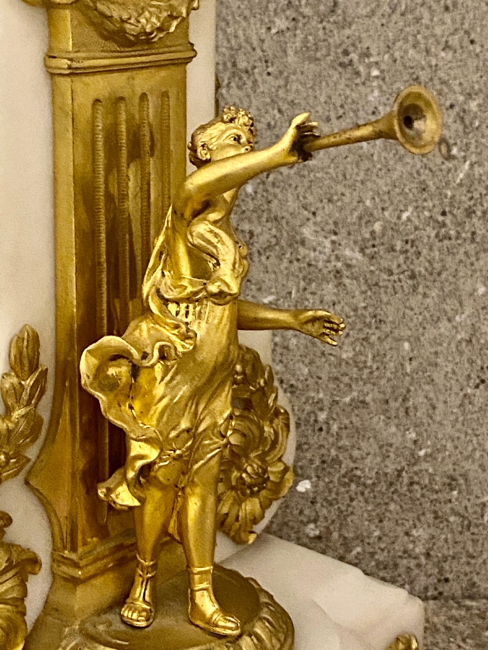 Antique French white marble, patinated bronze and ormolu globe clock. View XII
