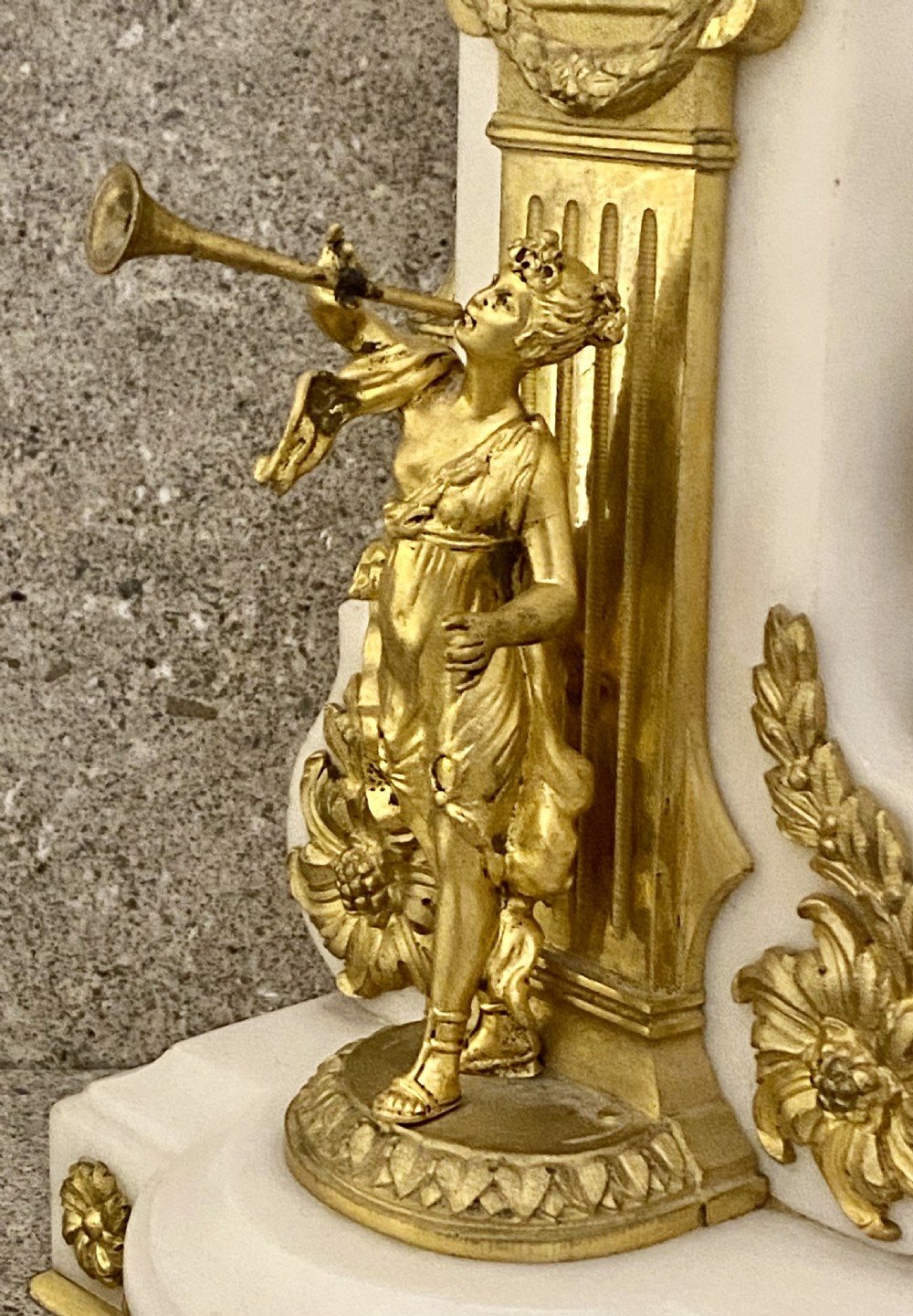 Antique French white marble, patinated bronze and ormolu globe clock. View XIV
