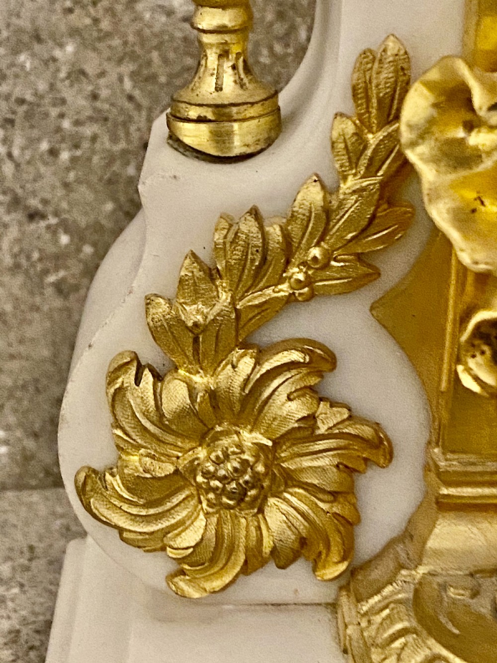 Antique French white marble, patinated bronze and ormolu globe clock. View XVI