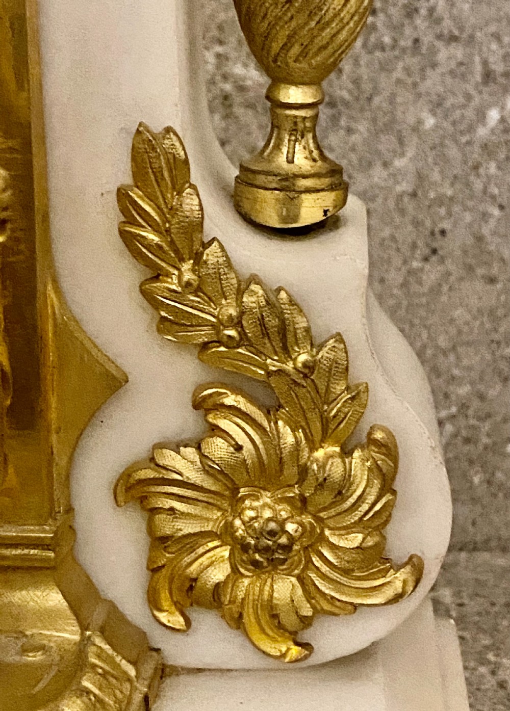 Antique French white marble, patinated bronze and ormolu globe clock. View XVII