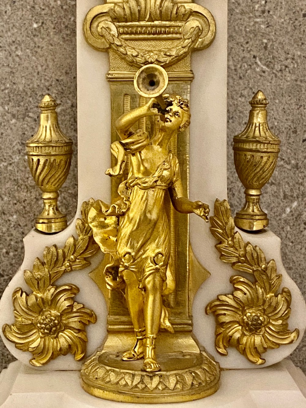 Antique French white marble, patinated bronze and ormolu globe clock. View XIX