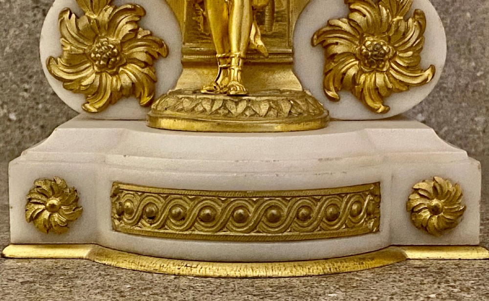 Antique French white marble, patinated bronze and ormolu globe clock. View XXI