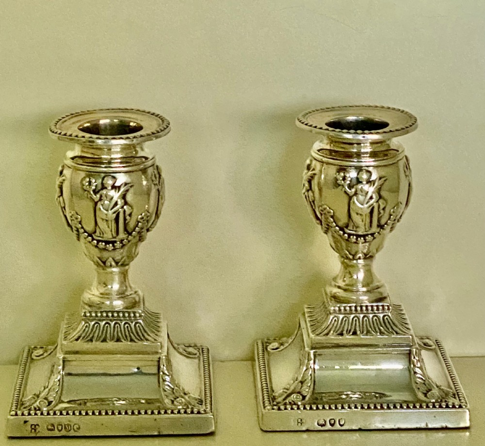 A HIGH QUALITY PAIR OF VICTORIAN DWARF CANDLESTICKS, by Richard Hodd & Son, London 1878, 