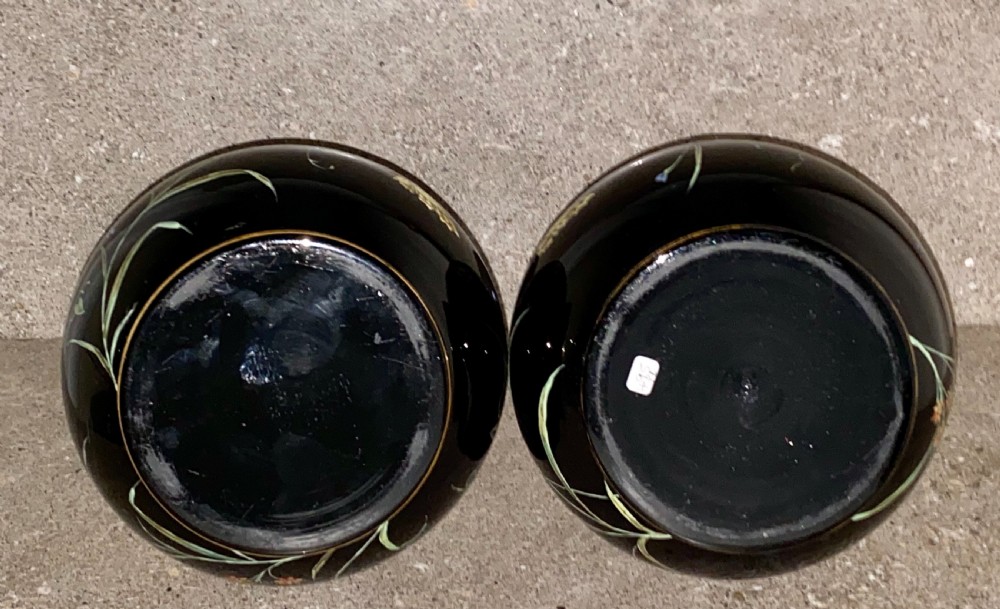 SUPERB PAIR OF VICTORIAN ENAMELLED BLACK GLASS VASES CIRCA 19TH CENTURY View VIII