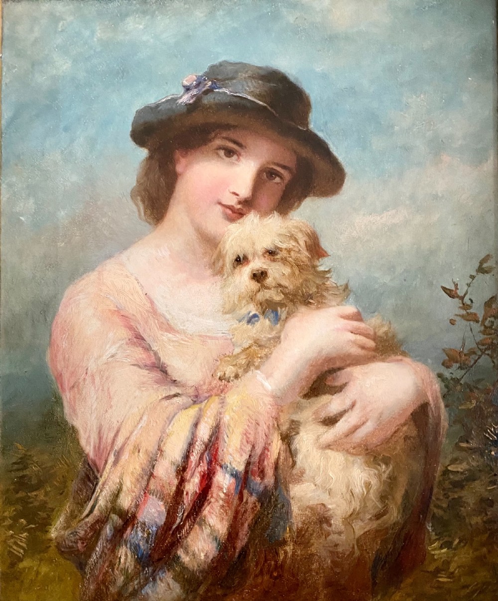 James John Hill RBA (1811 - 1882)  A Lady and her Dog. Oil on canvas View II