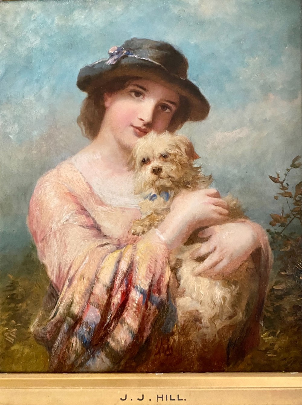 James John Hill RBA (1811 - 1882)  A Lady and her Dog. Oil on canvas View VI