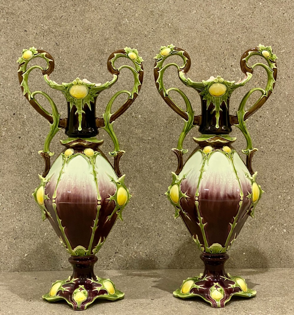Pair of Large Majolica Vases by Julius Dressler, Austria, circa 1885 View II