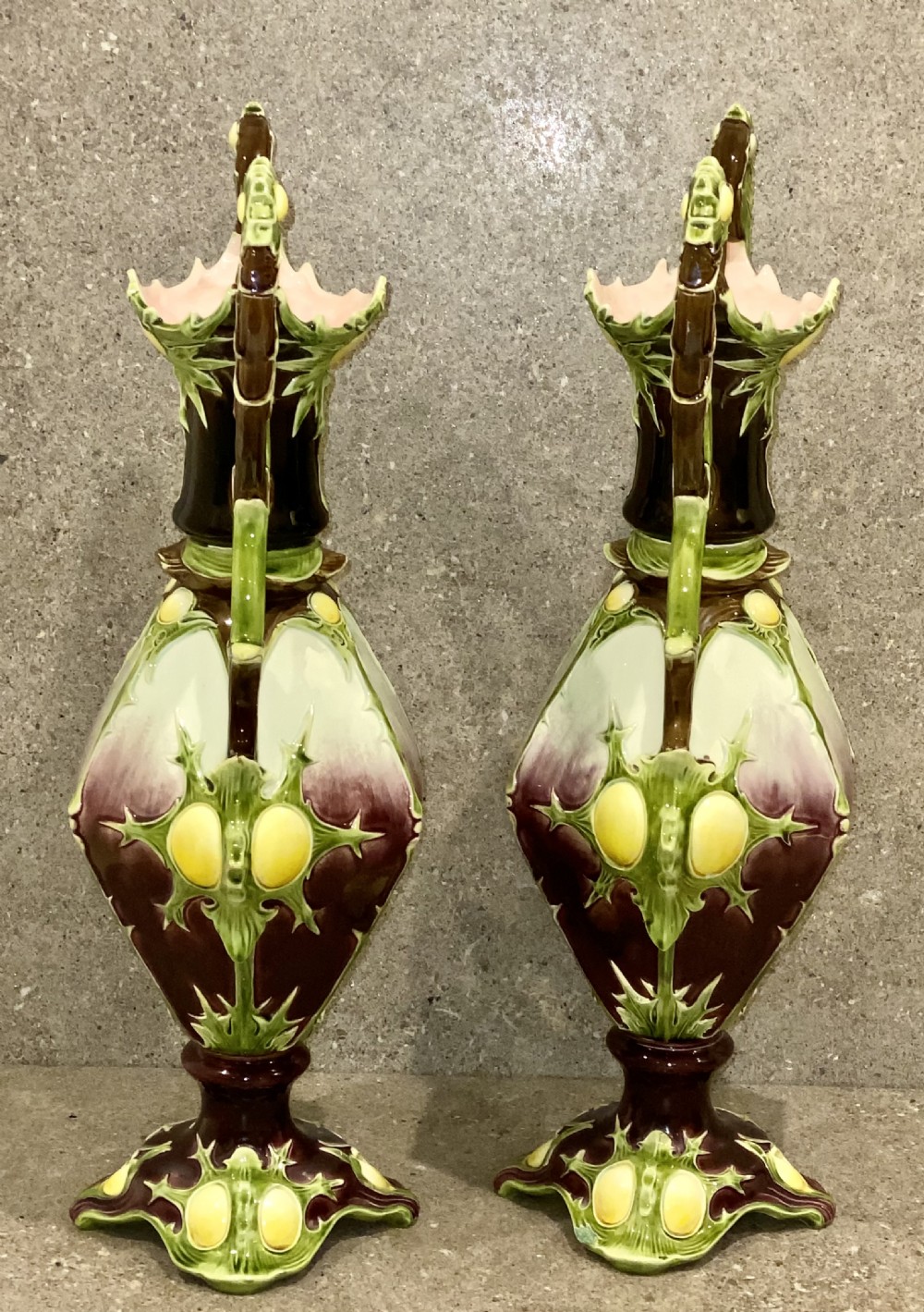 Pair of Large Majolica Vases by Julius Dressler, Austria, circa 1885 View III