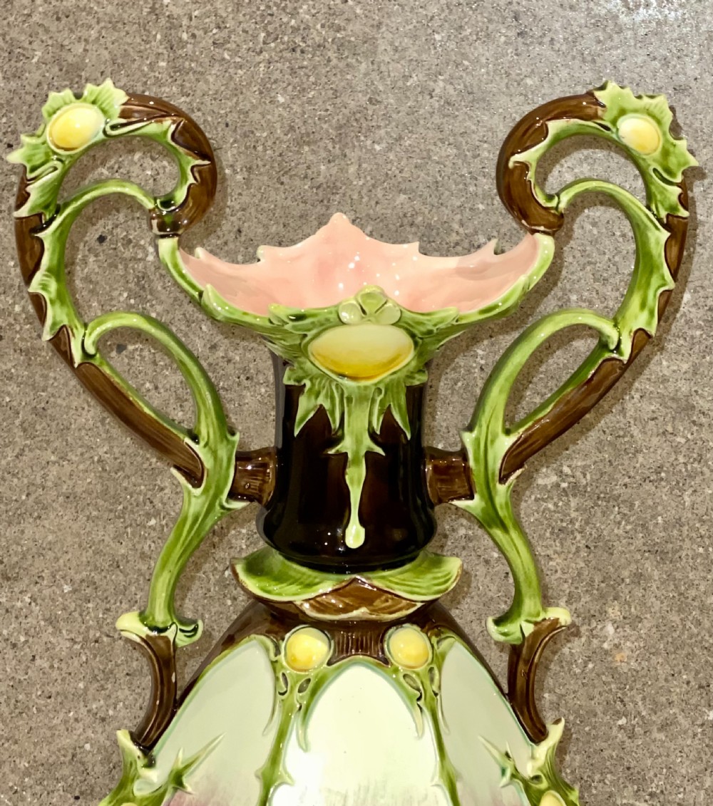 Pair of Large Majolica Vases by Julius Dressler, Austria, circa 1885 View IV