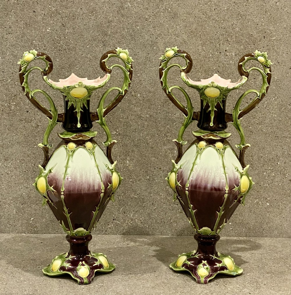 Pair of Large Majolica Vases by Julius Dressler, Austria, circa 1885 View VI