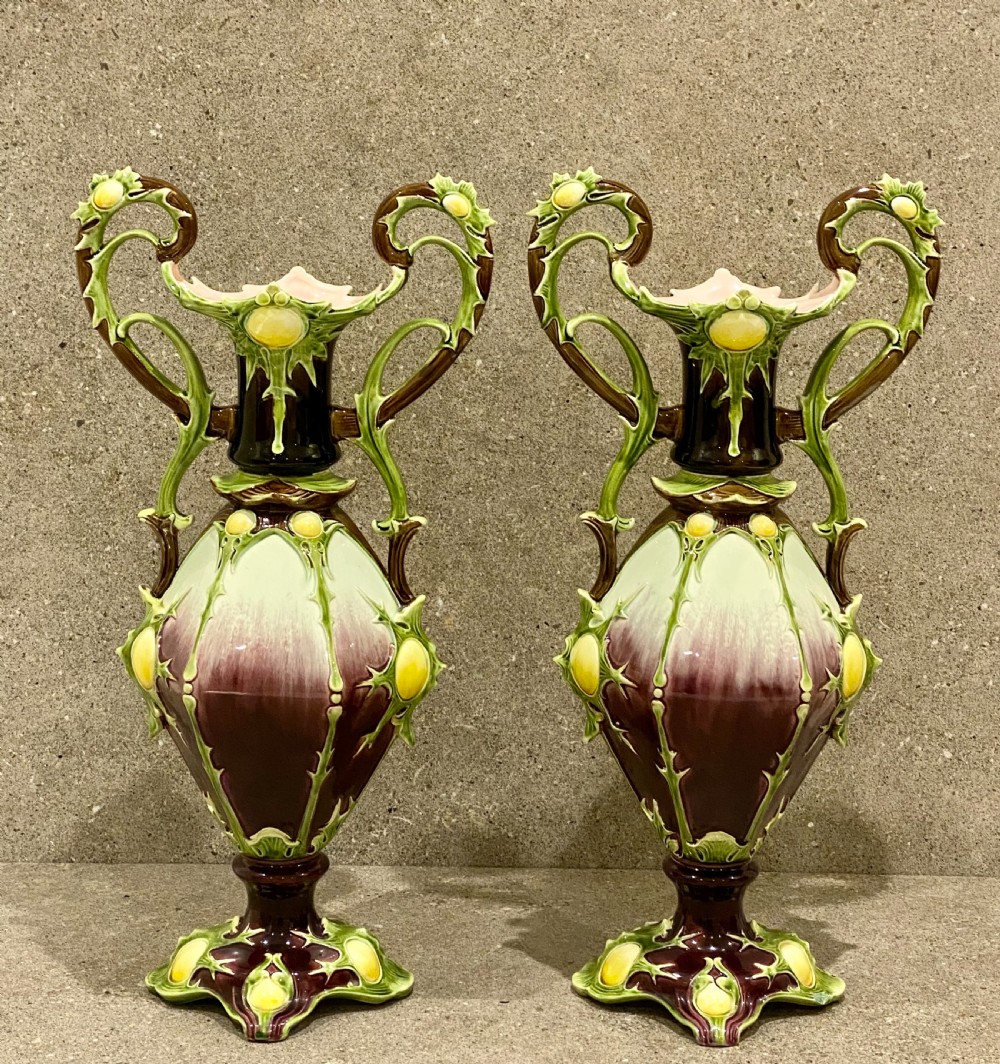 Pair of Large Majolica Vases by Julius Dressler, Austria, circa 1885 View XVI