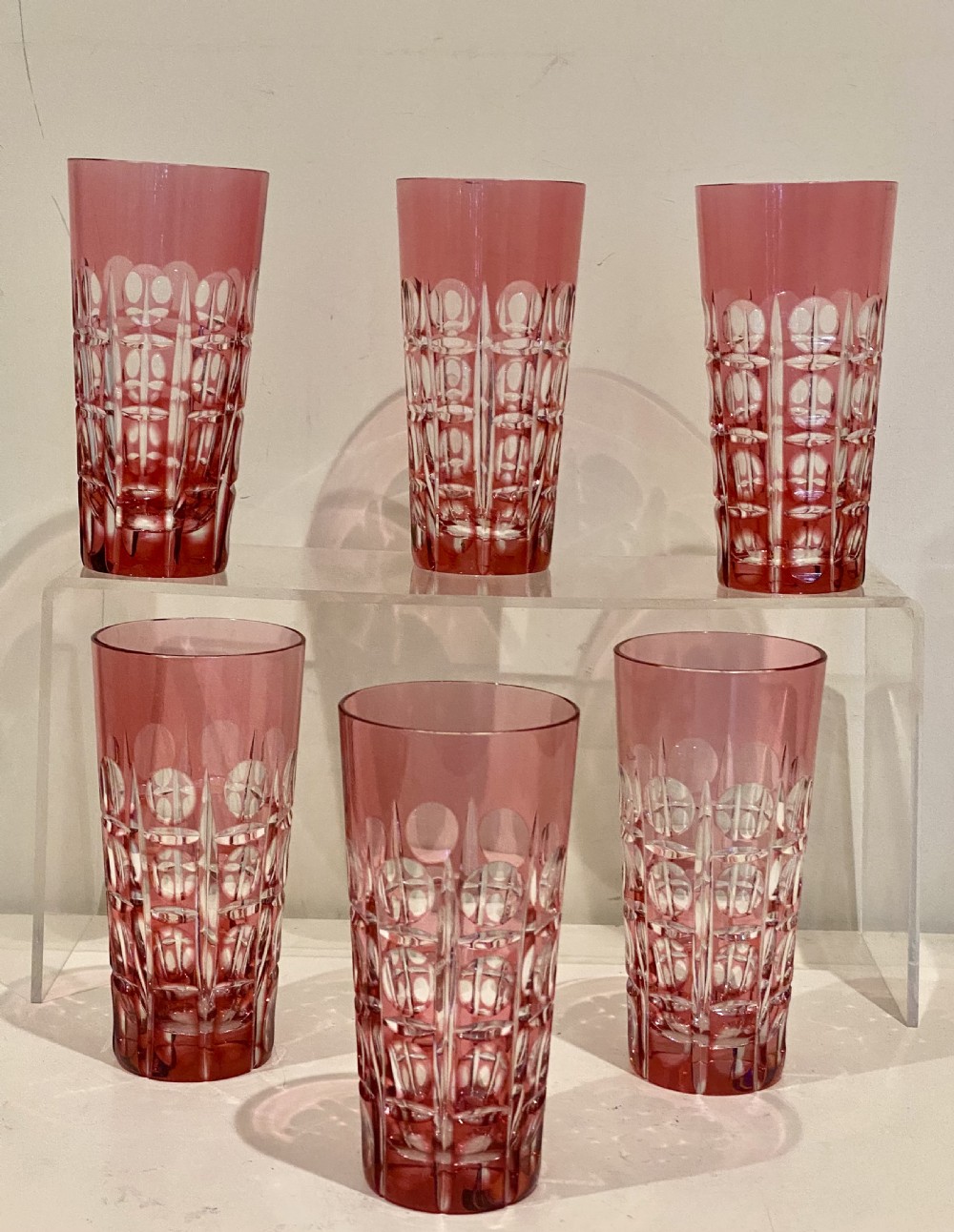 Large Cranberry Cut Glass & Silver Cocktail Set View VII