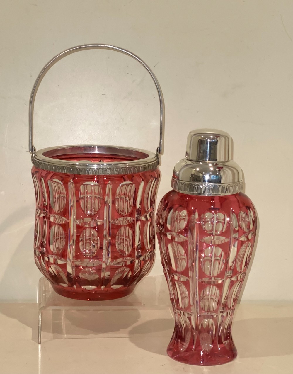 Large Cranberry Cut Glass & Silver Cocktail Set View VIII